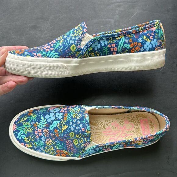 Keds Rifle Paper Co Size 6.5 Shoes Blue Colorful Floral Platform Slip On Sneaker - Picture 5 of 11